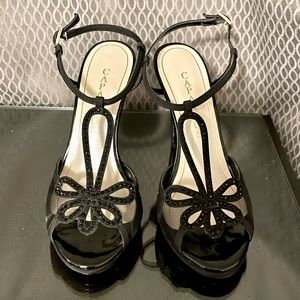 Black Beaded Slingback Heels sz 6